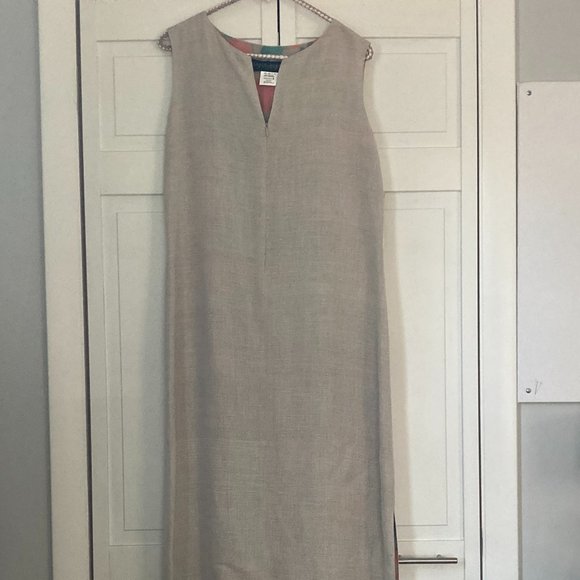 chinese dress ladies Harve Benard Beige Linen Blend Buttoned Collared Lined A Line Dress Si –  Thrift Threads main image 0